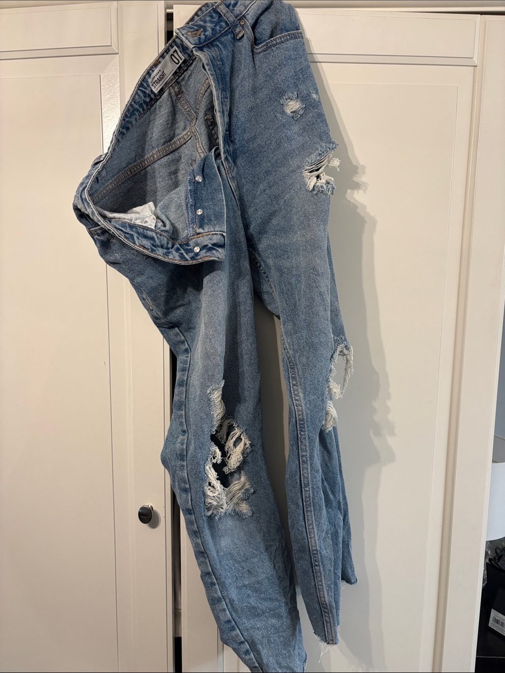 refuge Distressed Light Blue Straight Leg Jeans